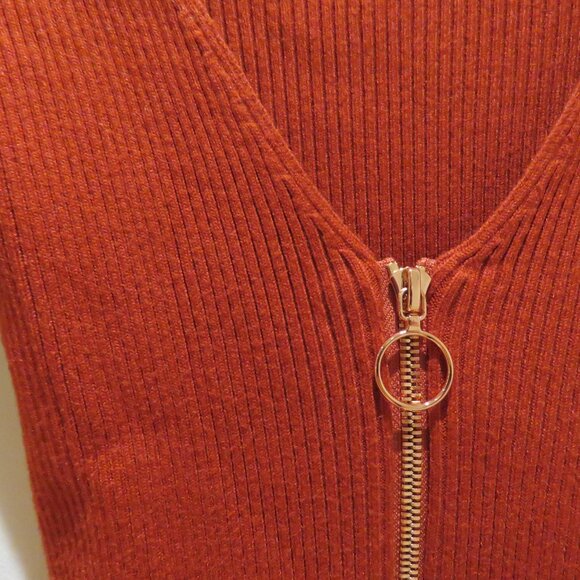 FOR LOVE & LEMONS KNITZ Annie Zipper Mini Dress in Ochre Bodycon Ribbed Size XS - Picture 6 of 14